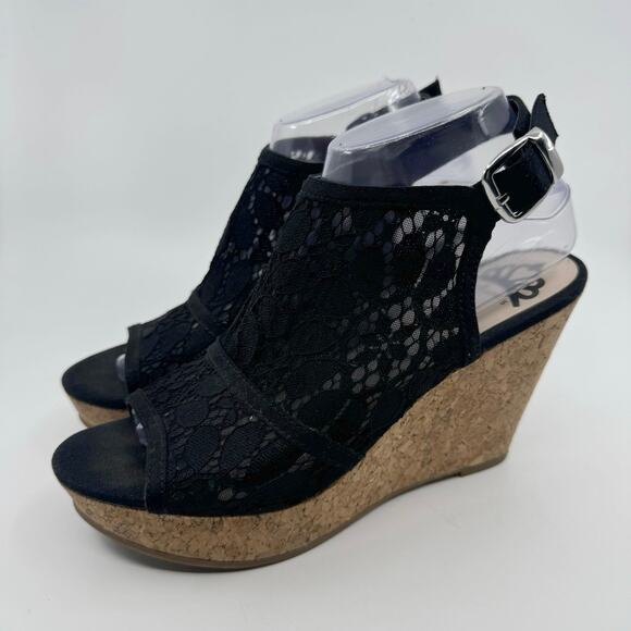Fergalicious by Fergie Lace Peep Toe Wedge Heel Sandals Slingback Black Womens 5 - Picture 10 of 10